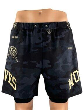 NFGU Wolves Black Blue Camo Camouflage Athletic Sports Compression Shorts Size L